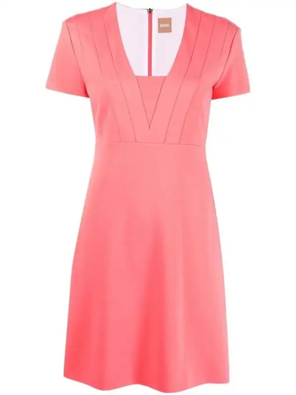 BOSS Women's Squared V-Neck Short Sleeve Dress in Salmon Pink